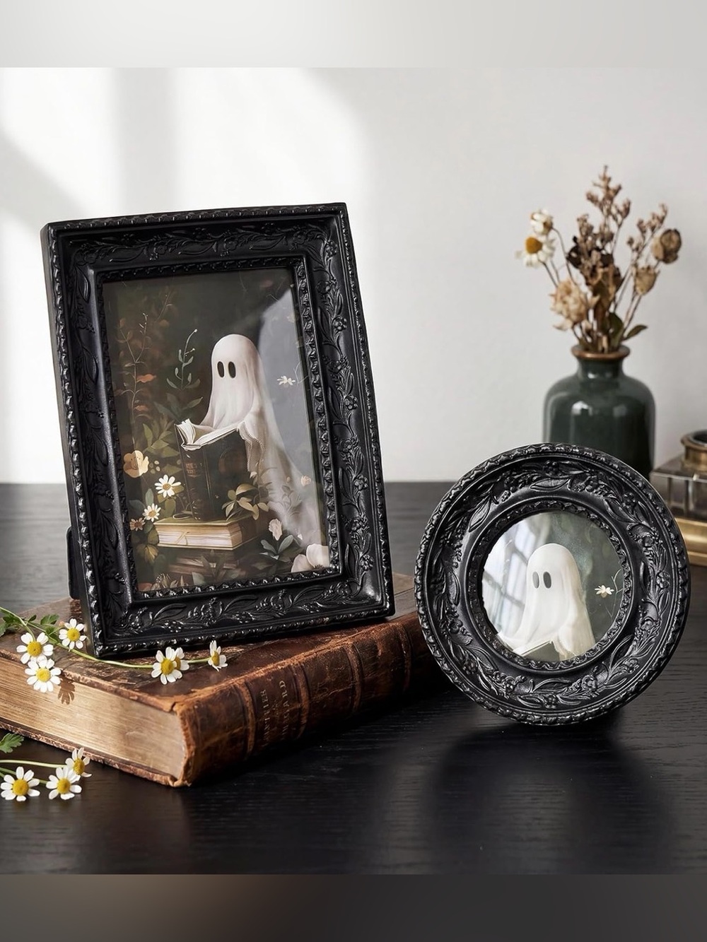 Ornate Black Decorative Picture Frame with Reading Ghosts